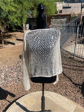 Zara Cream Open-Knit scoop neck sequin Shoulder Sweater